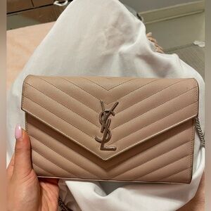 Saint Laurent wallet on chain PALE PINK